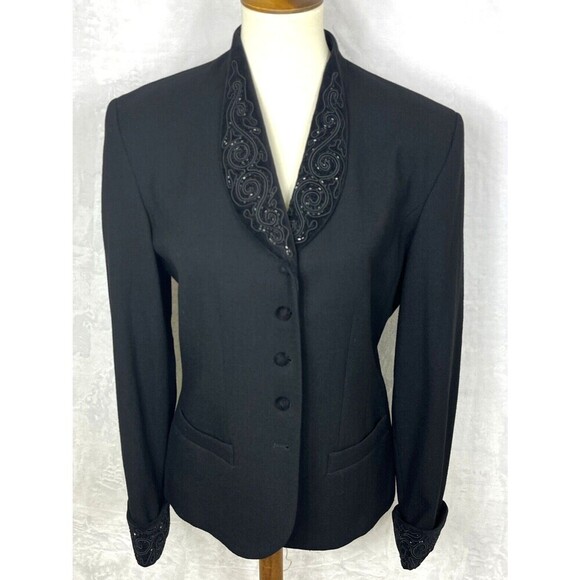 Vintage Diahann Carroll Wool Blazer Embellished Beading Black Size 8 - Picture 1 of 13